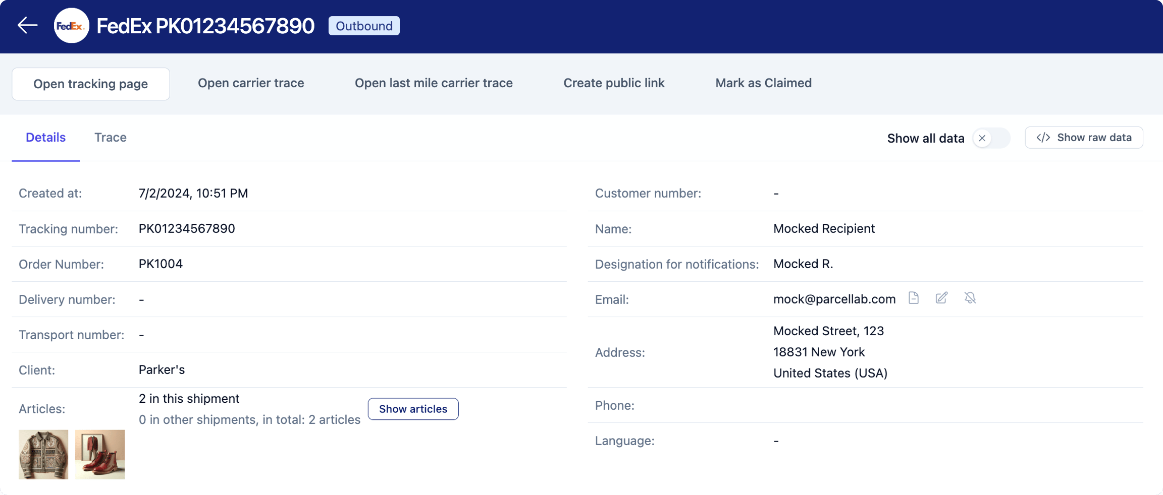 Last Mile Carrier Trace button in the tracking details