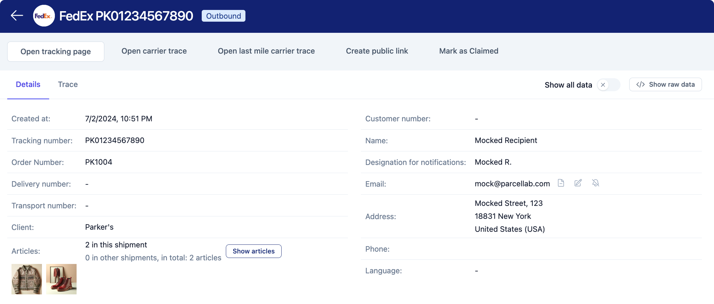 Last Mile Carrier Trace button in the tracking details