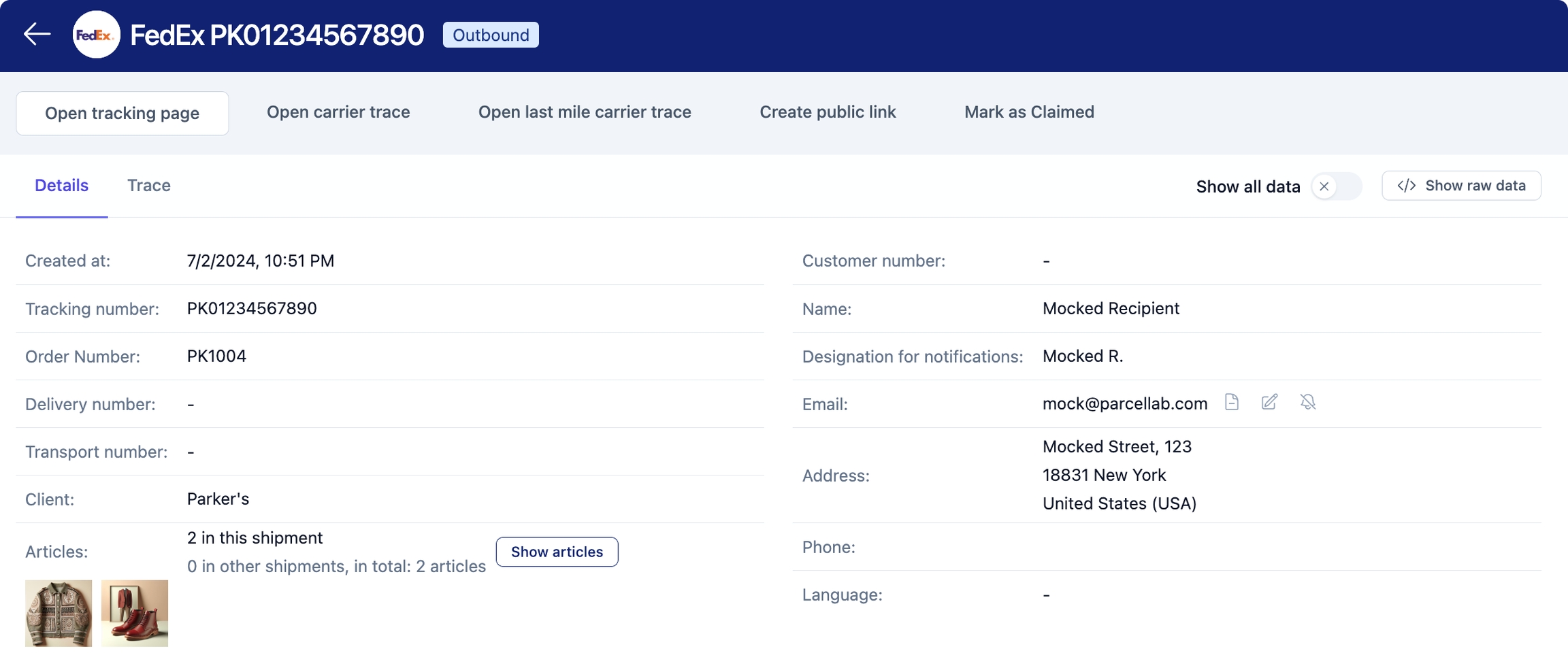 Last Mile Carrier Trace button in the tracking details