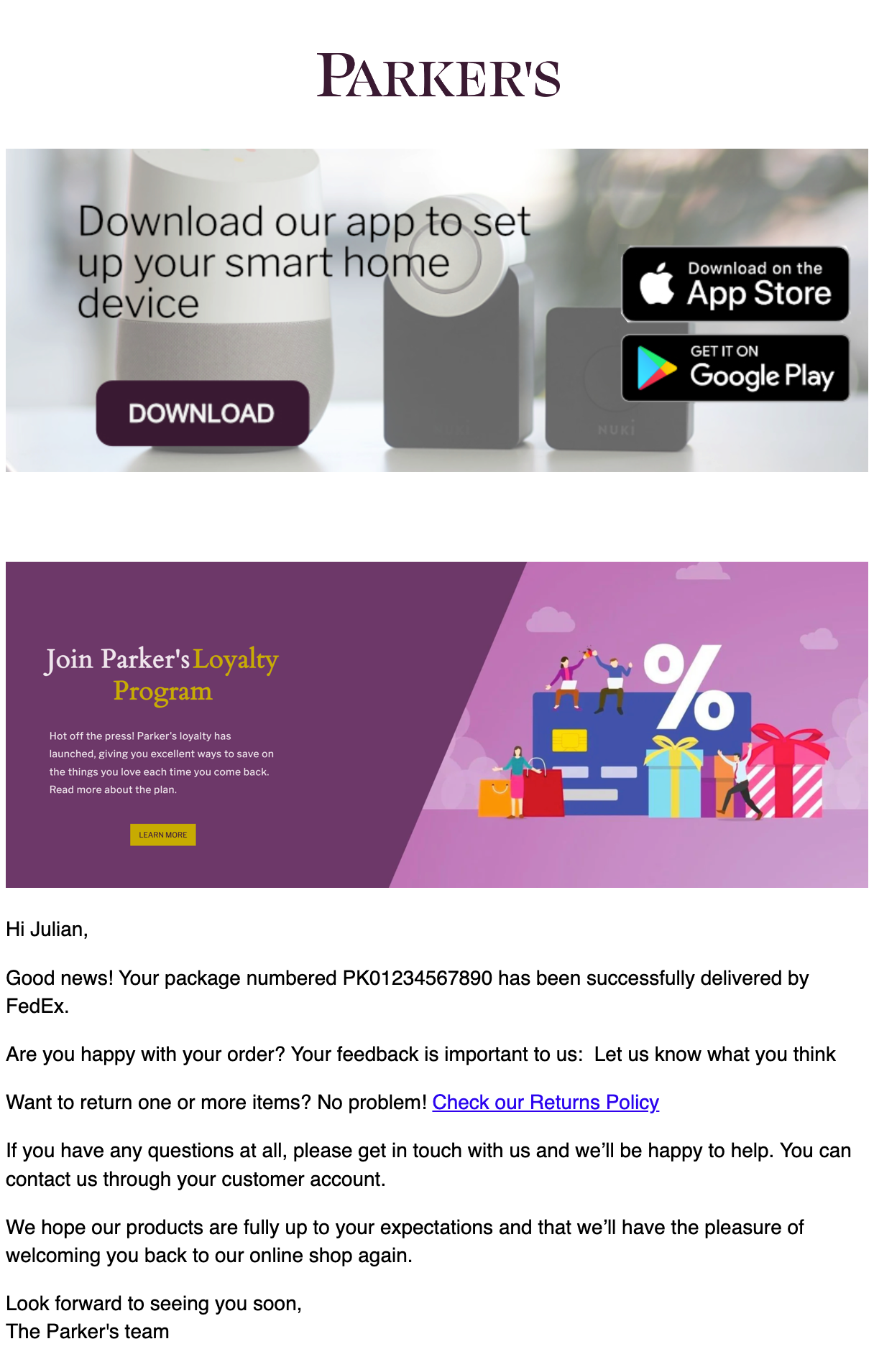 Email with two banners