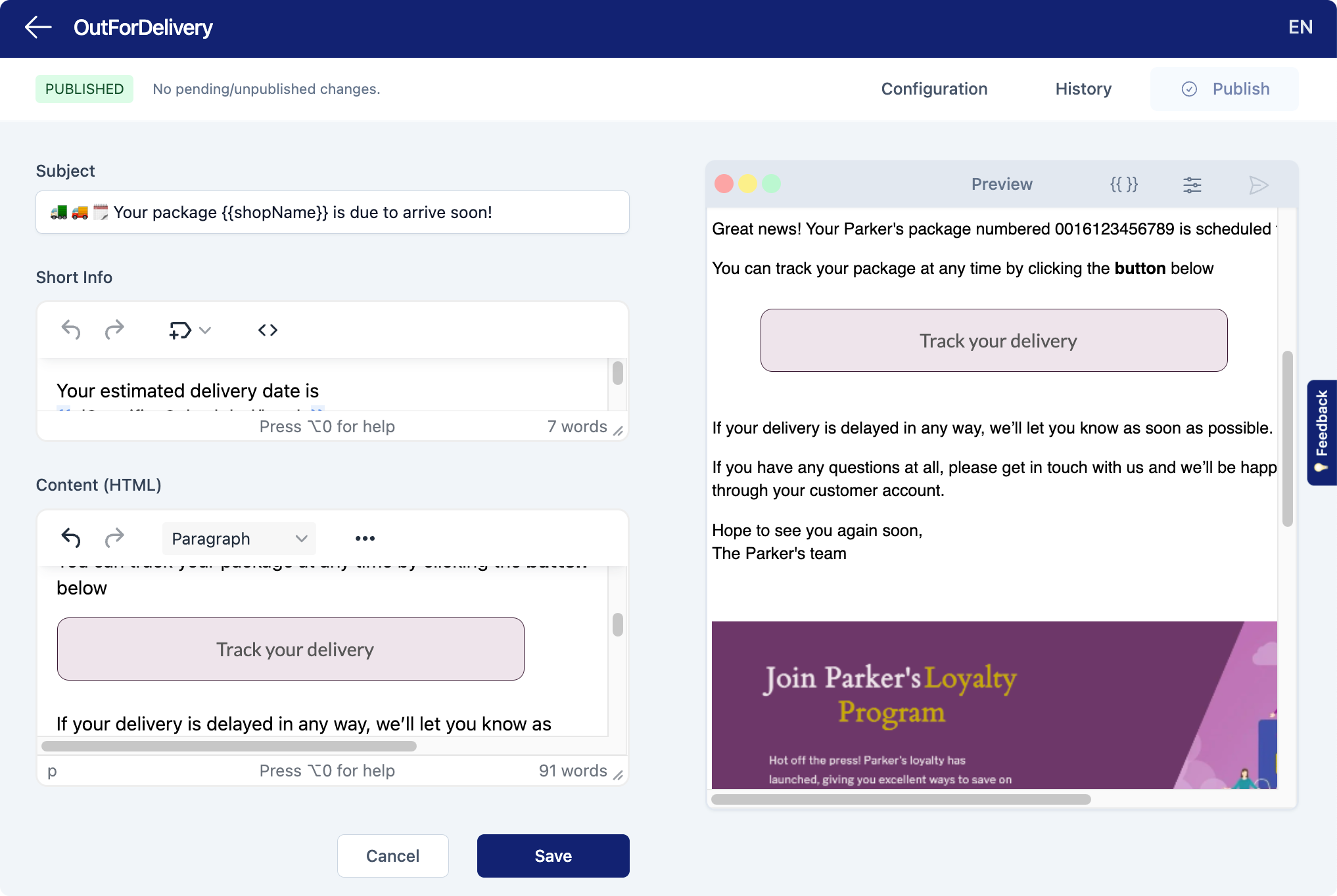 Partial shown in message content and preview