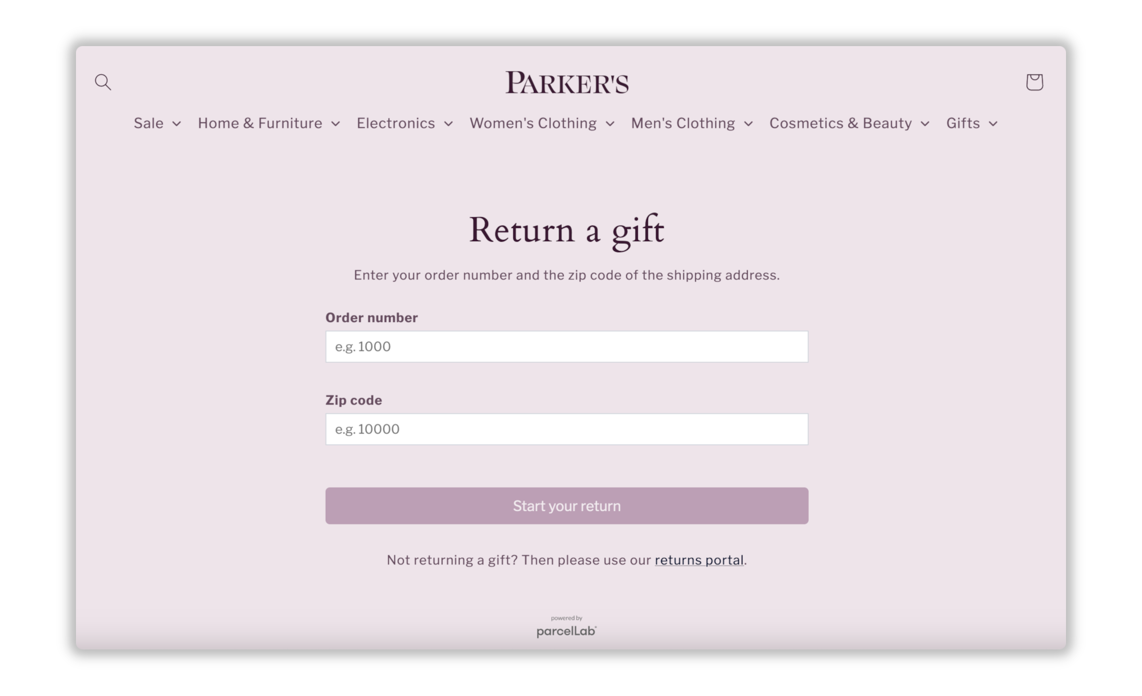 Gift Returns Portal to select between receiving a gift card for the store or exchanging the item