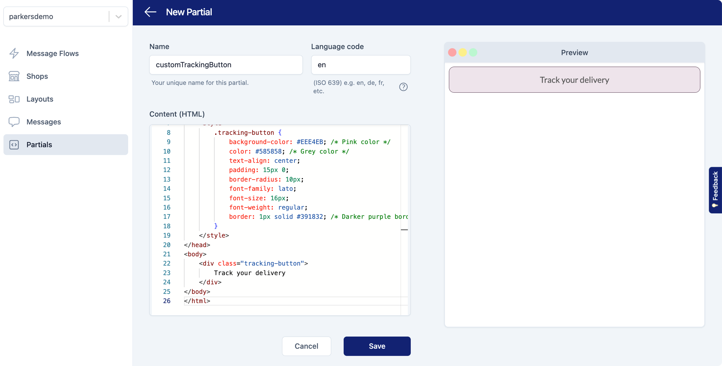 Section to add content for partials