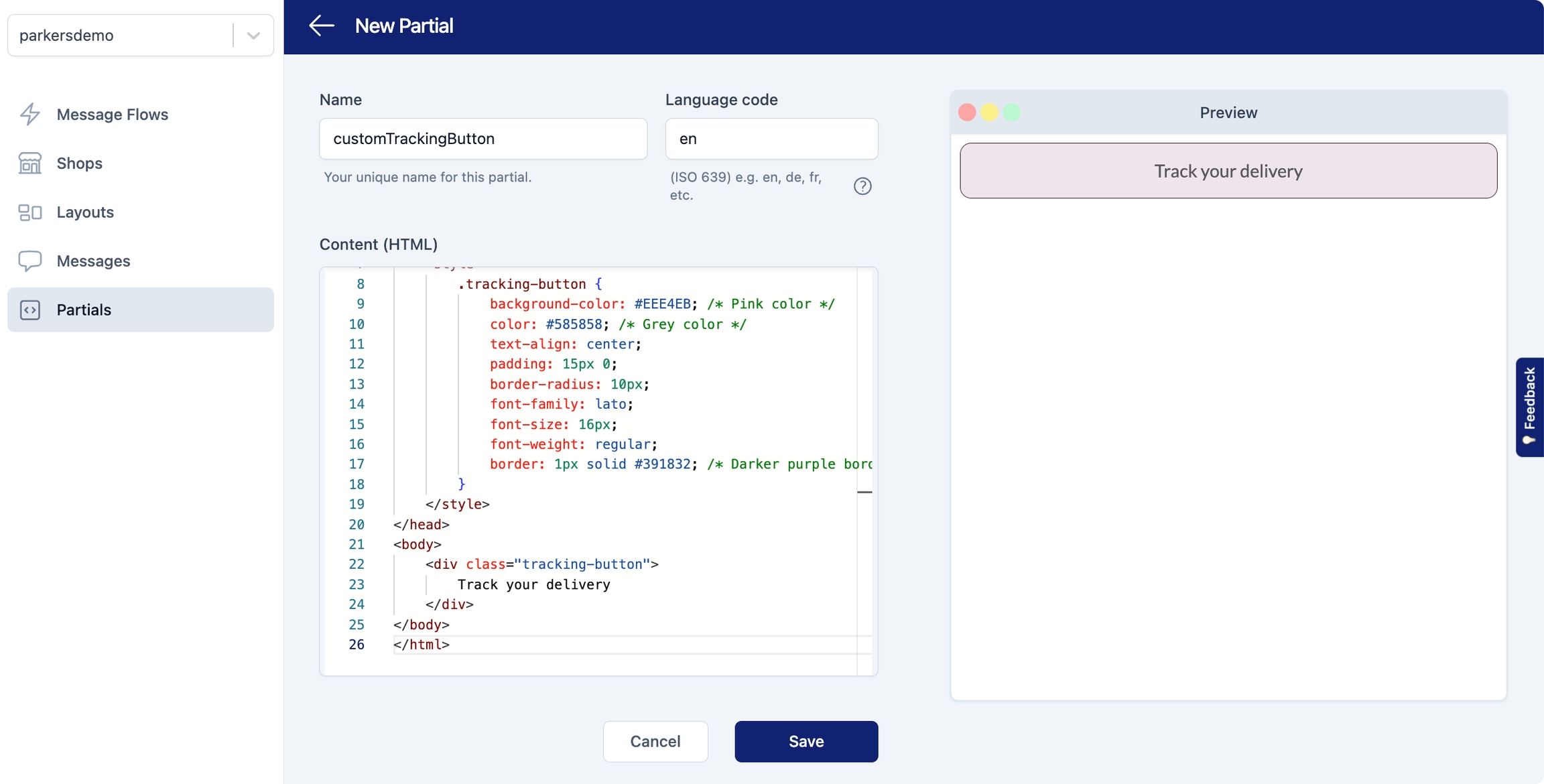Section to add content for partials