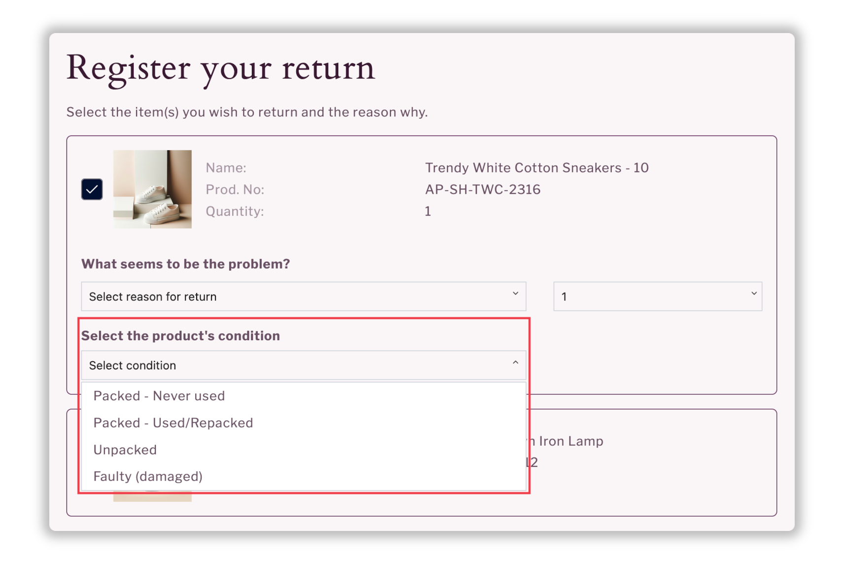Category-based return reasons highlighted