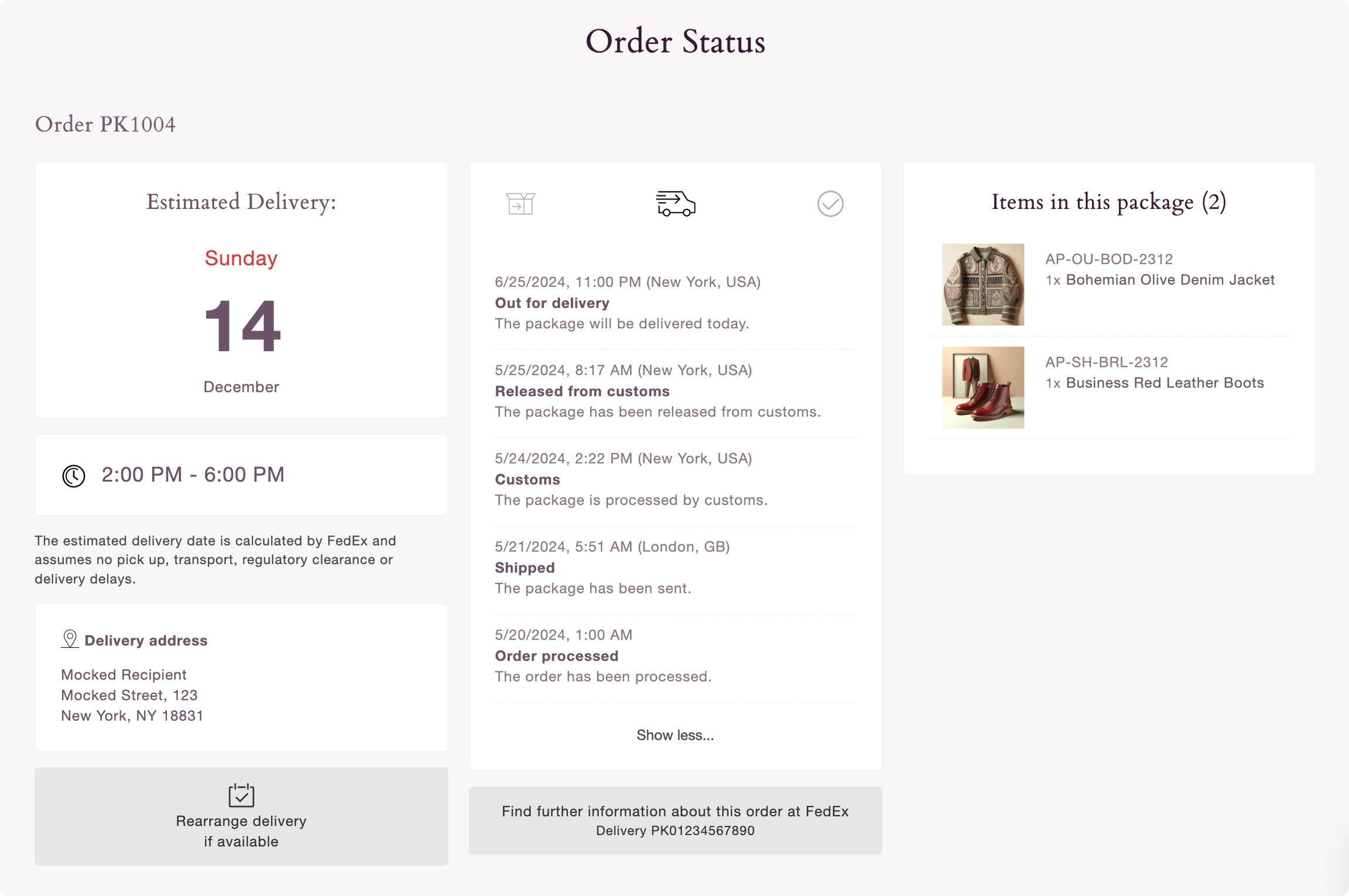 Last mile carrier checkpoint events on the Order Status page