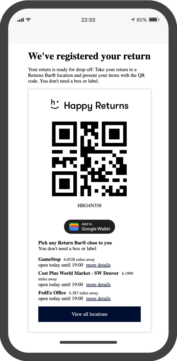 Option available to add the return QR code to the Google Wallet